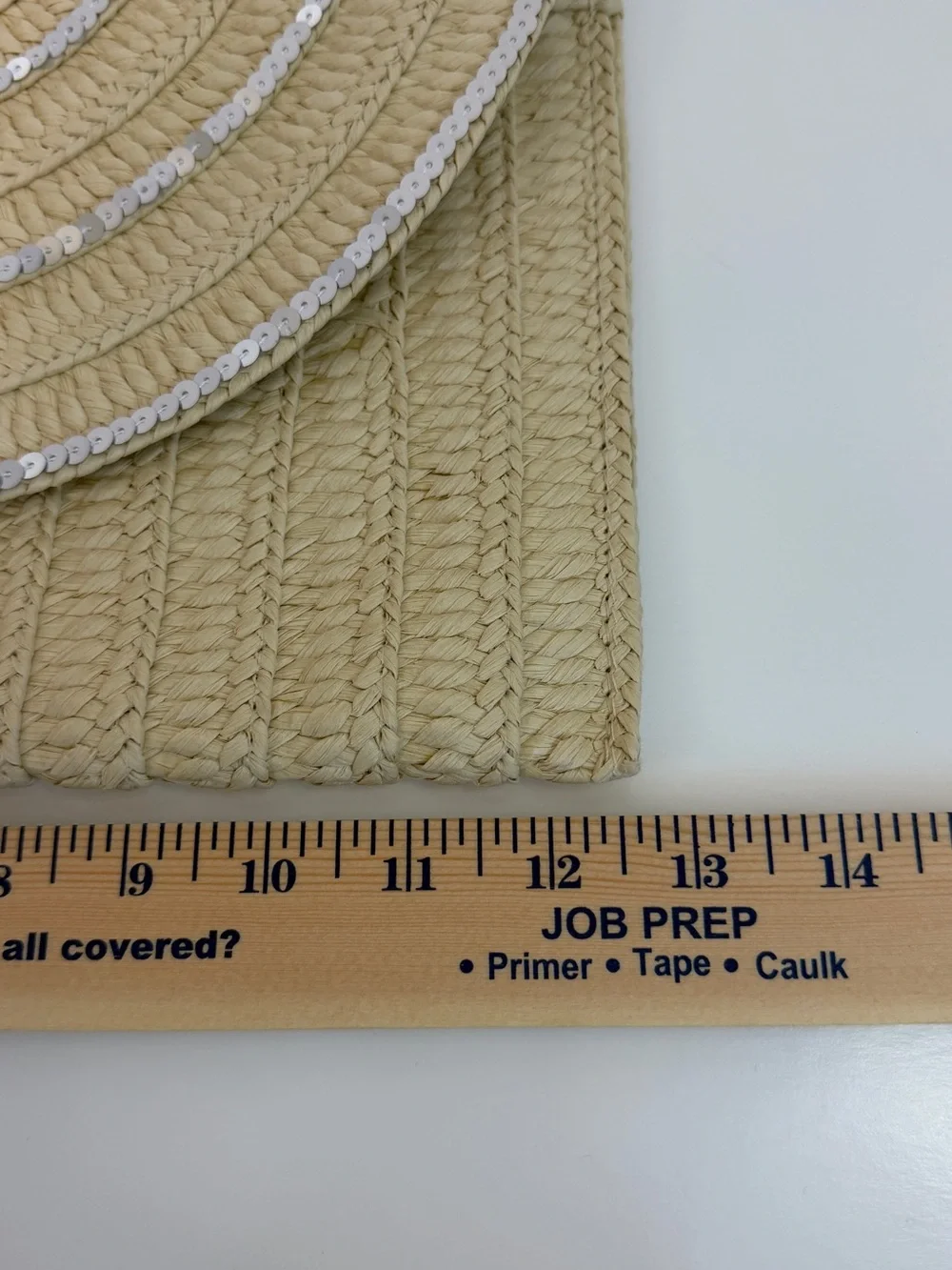 Lane Bryant Beige Straw Clutch with Silver Sequin Accents